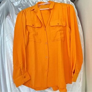 nwot sunset orange fashion nova blouse button up top